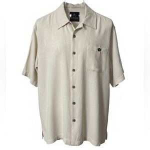 Jamaica Jaxx Island Outfitters 100% Silk Jacquard Shirt L Cream Tropical.